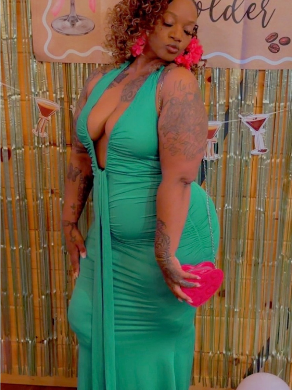 SHEIN Green Halter Tie-Front Maxi Dress